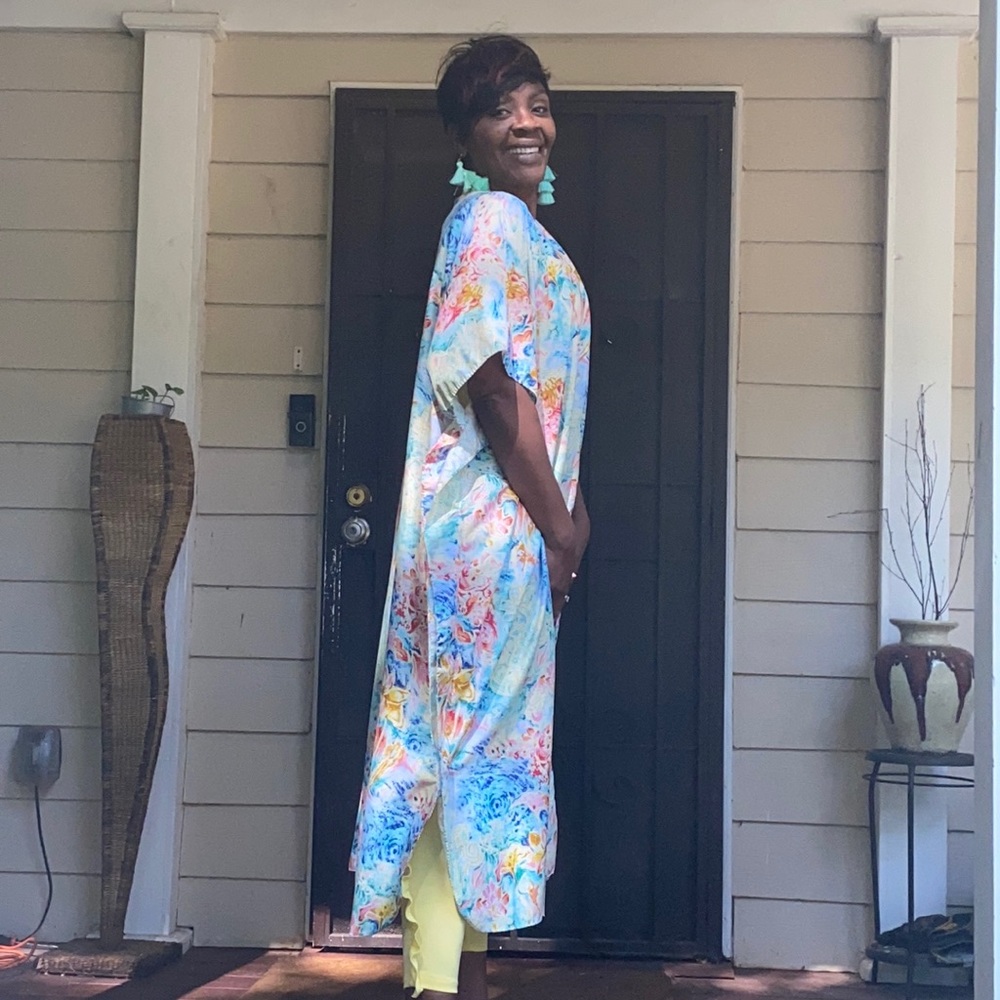 Oversized Gathered side panel Kimono Multi-color Print Shrug Jacket